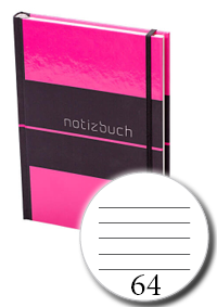 Notizbuch DIN A5 hoch, Umschlag: Hardcover 4/0-farbig, Inhalt: 64 linierte Inhaltsseiten